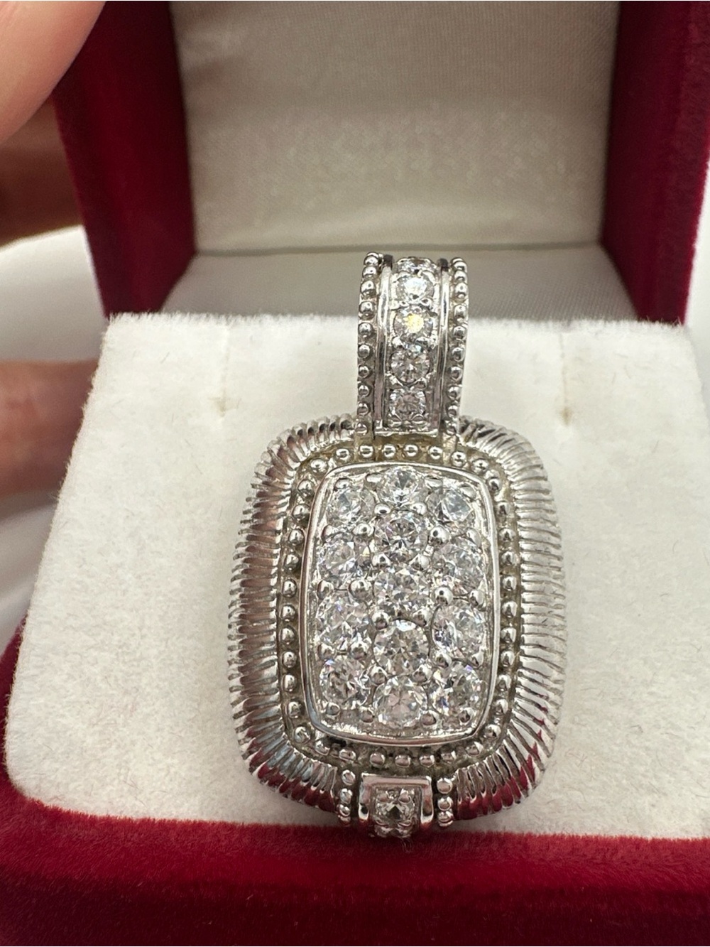 Judith Ripka Silver Pavé Crystal Rectangle Pendant Necklace